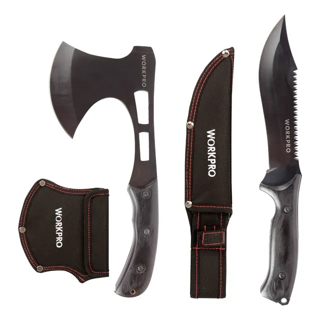 Kit Cuchillo + Hacha Táctico De Acero Supervivencia  Workpro
