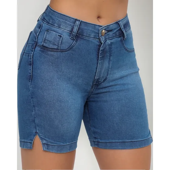 Bermuda Jeans Meia Coxa Levanta Bumbum Com Elastano Cós Alto