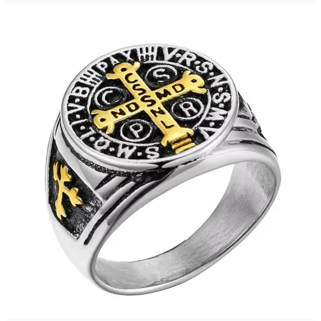 Anel Aço Inox Medalha São Bento Devoto Papa Religião Milagre