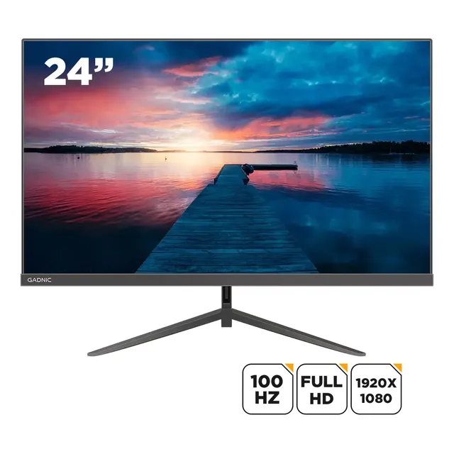 Monitor Led Gadnic 24 Pulgadas Alta Resolución Ips Delgado Pc Full Hd 100hz Negro