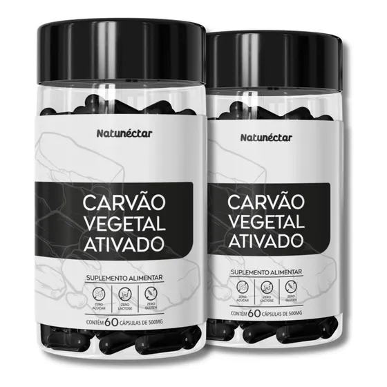 Kit 2 Frascos Carvão Vegetal Ativado Suplemento 120 Cápsulas Sabor Without Flavor