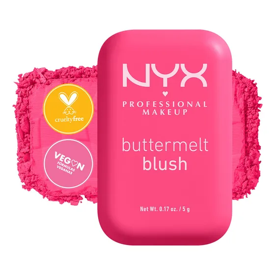 NYX Professional Makeup, Buttermelt Blush Tono Butta with Me, 5gr - Rubor cremoso en polvo infusionado con manteca de karité, mango y almendras, dura hasta 12H, no se desvanece, fórmula vegana