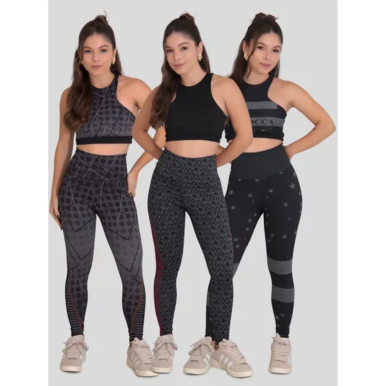 Kit 3 Leggings Mescla Sublimada Zero Transparêcia