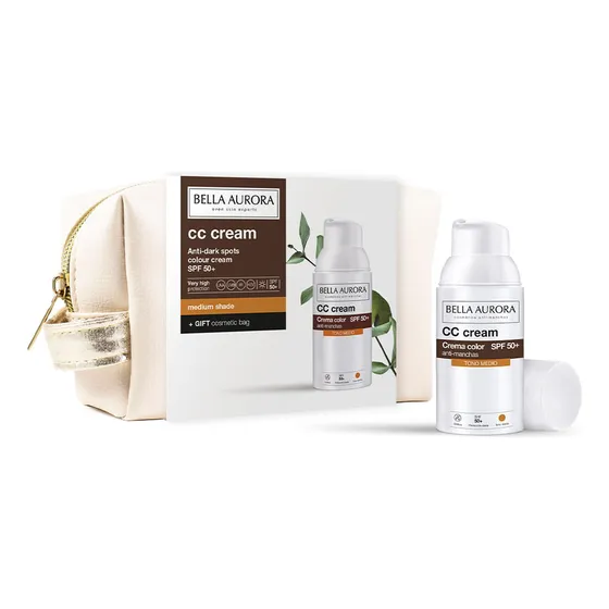 Kit Protector Solar Cc Cream Antimancha Tono Medio + Neceser