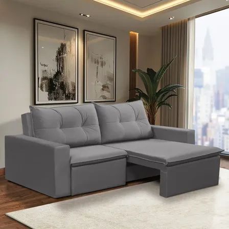 Sofá Retrátil 2 Lugares 1.80m Luna Suede Cinza Adonai Estofados
