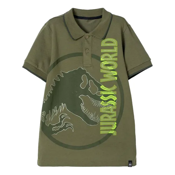 Camiseta Tipo Polo Jurassic World Verde Para Niño