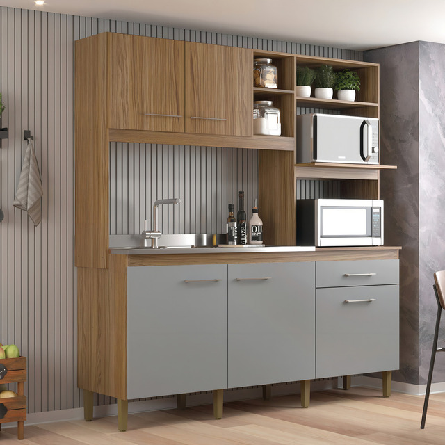 Cozinha Compacta 5 Portas E 1 Gaveta Ipê/griseo Gawt Cozinha Compacta 5 Portas E 1 Gaveta Ipê/griseo Gawt