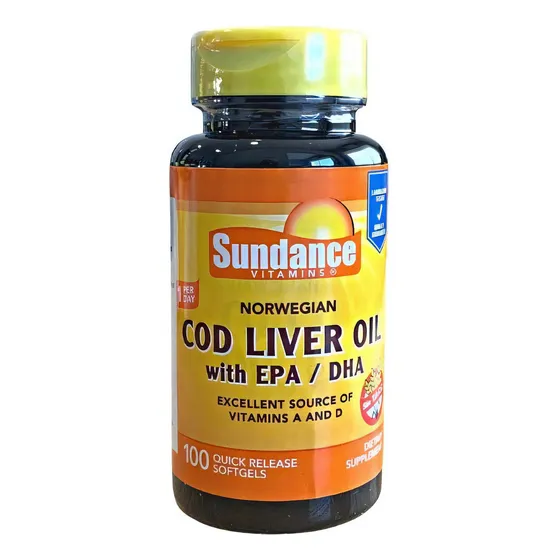 Cod Liver Omega 3 Epa Dha Vit A D Sundance 100 Cap = 3 Meses