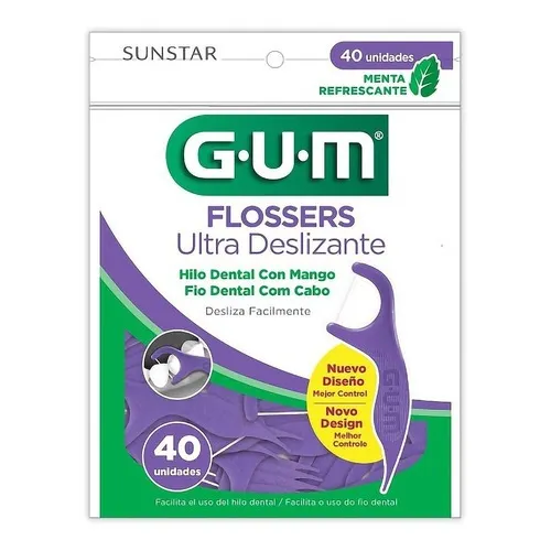 Flosser dental GUM con aplicador Ultra Deslizante sabor menta refrescante 40 u