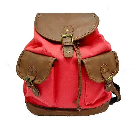 Mochila En Tela Combinada Con Eco Cuero.