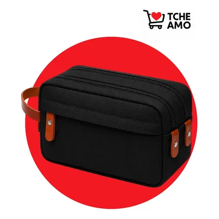 Necessaire Unissex Masculina Impermeável Organiza tudo para Viagens e Trabalho 2 Compartimentos Grandes + 2 Bolsos Organizadores Cor Preto Tche Amo