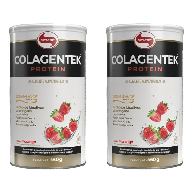 Kit 2x Colagentek Protein 460g Vitafor Sabor Morango
