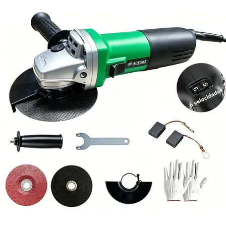 Esmerilhadeira Angular Profissional Adeske 115mm Com Controle De Velocidadepolicorte Mini, Rebarbadora E Lixadeira Elétrica,850w,127V or 220V para Corte,lixamento E Desbaste De Metalverde