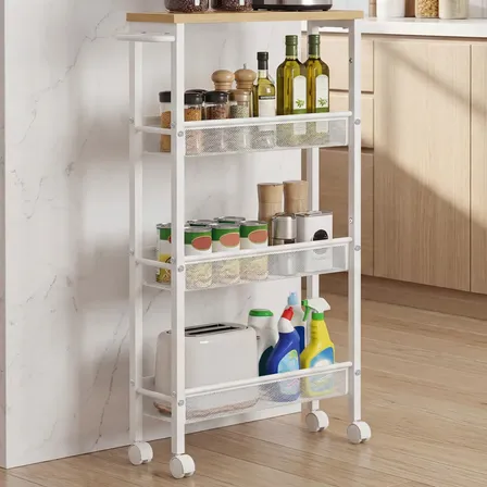 Carrinho De Cozinha Com Prateleiras, Estrutura De Aço,branco Branco