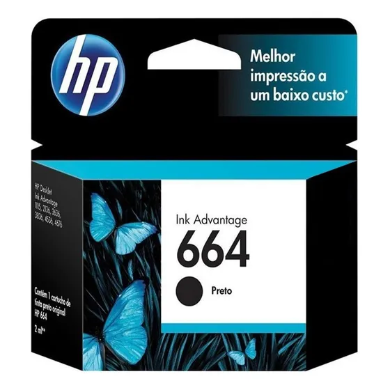 Cartucho HP 664 preto(F6V29AB) Para Deskjet 4535, 4675, 1115, 2135, 3775