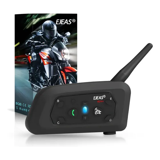 Intercomunicador Moto Ejeas V6-PRO+ con Bluetooth 1200mts hasta 6 Pilotos Negro