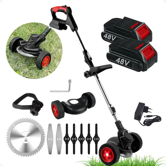 Roçadeira Cortador De Grama Com Rodas Com 2 Baterias 48v