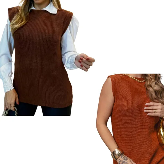 Kit 2 Coletes Pullover Feminino Tricot Tendência Virginia