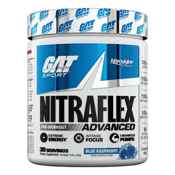 Suplemento en pó GAT Sport Advanced Pre-Workout Aminoácidos sabor blue raspberry x 300g