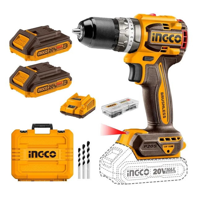 Taladro Percutor Compacto Brushless 20v + 2 Bat Y Accesorios
