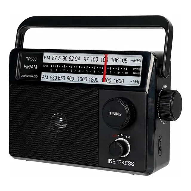 Radio Fm Am Portátil para adultos mayores sonido fuerte con esfera y pomo grande Retekess TR633 color negro
