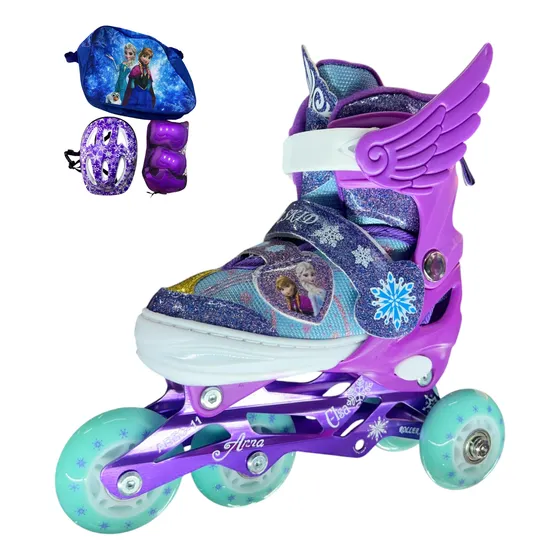 Patines Frozen Princesas Con Luces Y Kit De Protección