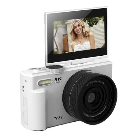 Câmera Digital 5k Hd Vlog Com Cartão Sd De 64gb 2 Baterias Branco
