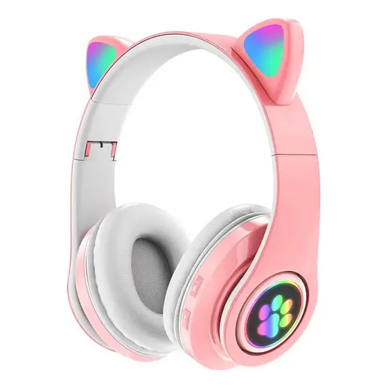 Fone De Ouvido Over-ear Gamer Sem Fio Cat Stn-28 Rosa Com Lu