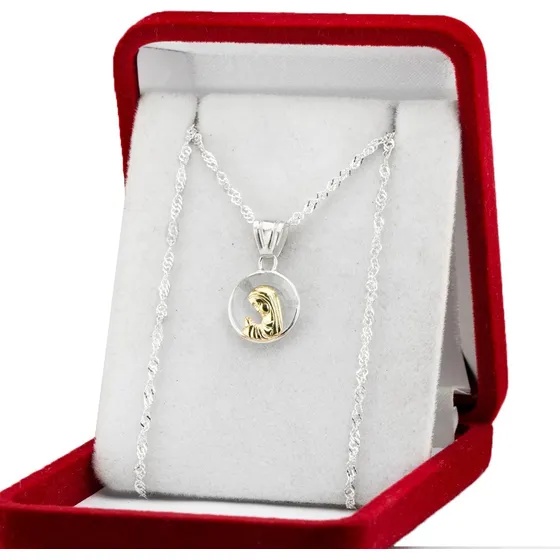 Conjunto Dije Virgen Niña Con Cristal Roca Plata Y Oro Nena Color Blanco