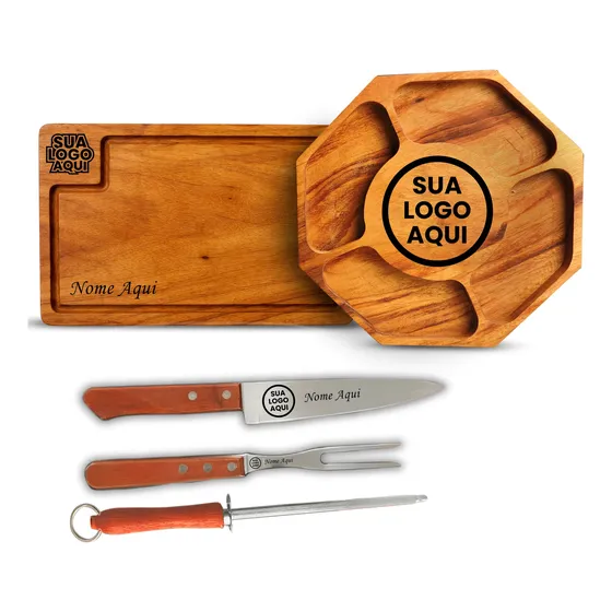 Tabua De Churrasco + Petisqueira Com Kit Personalizado Logo
