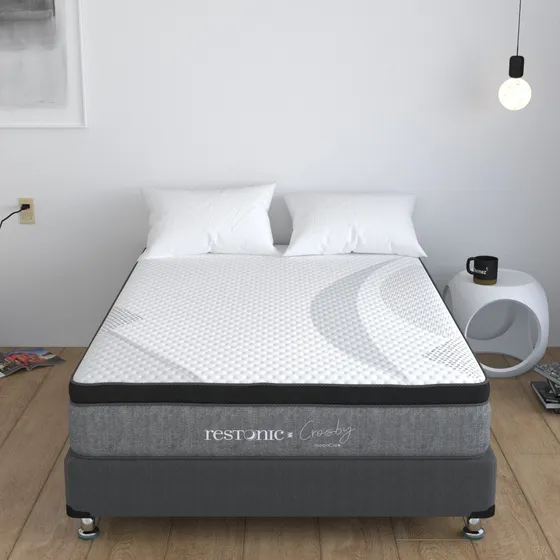 Colchón Individual Restonic Mega Confort + Box + 2 Almohadas