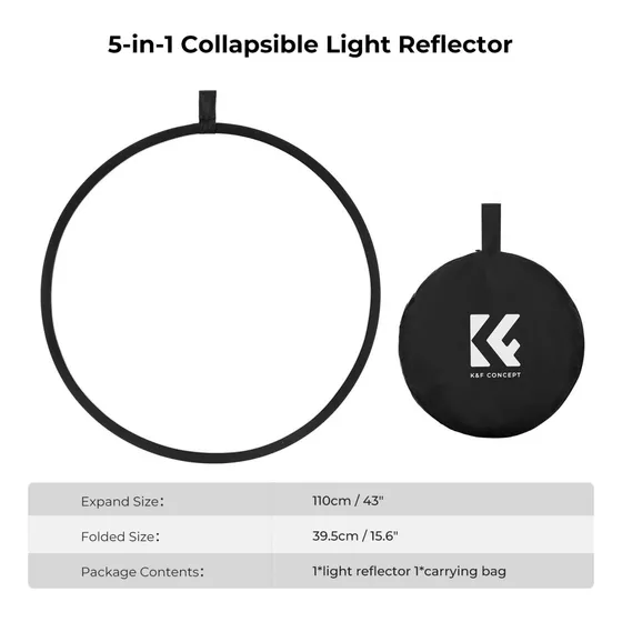 Rebotador De Luz Fotografico 110 Cm 5 En 1 Kf Concept