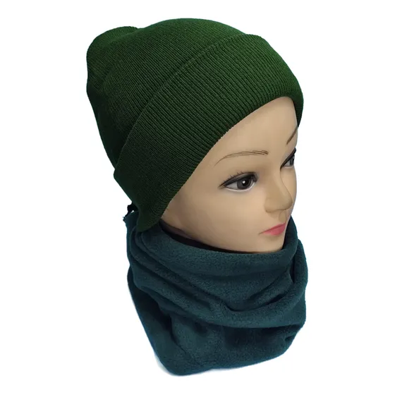 Pack De Cuello Polar Y Gorro Para Invierno Verde Liso Unico
