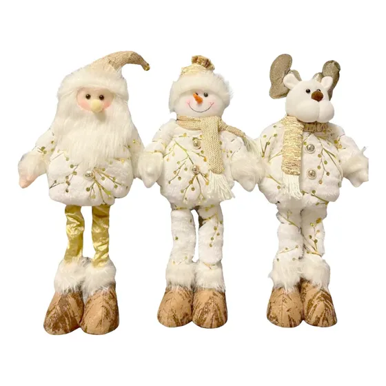 3 Monos Patas Larga Pascuero Reno Mono Nieve Muñecos Navidad Color Dorado Premium