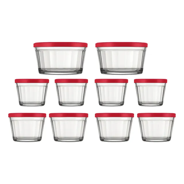 Conjunto De Tigelas Copo Americano Com Tampa De Plástico Vermelha - 10 Peças