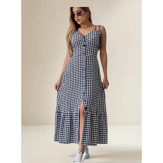 Vestido Feminino Karla Com Botões Fenda Frontal Natal