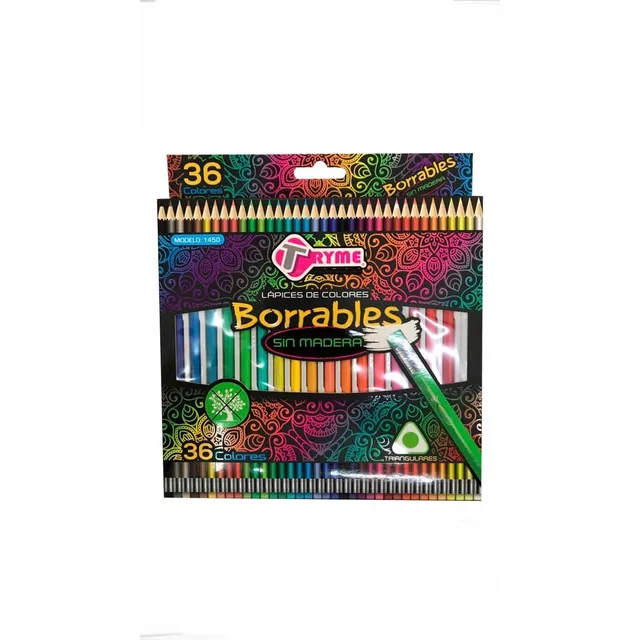 Lápices De Colores Borrables Tryme Sin Madera Caja 36 Piezas