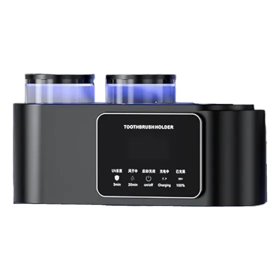 Porta Cepillo Dispensador De Crema Dental Con Esterilizador Color Negro