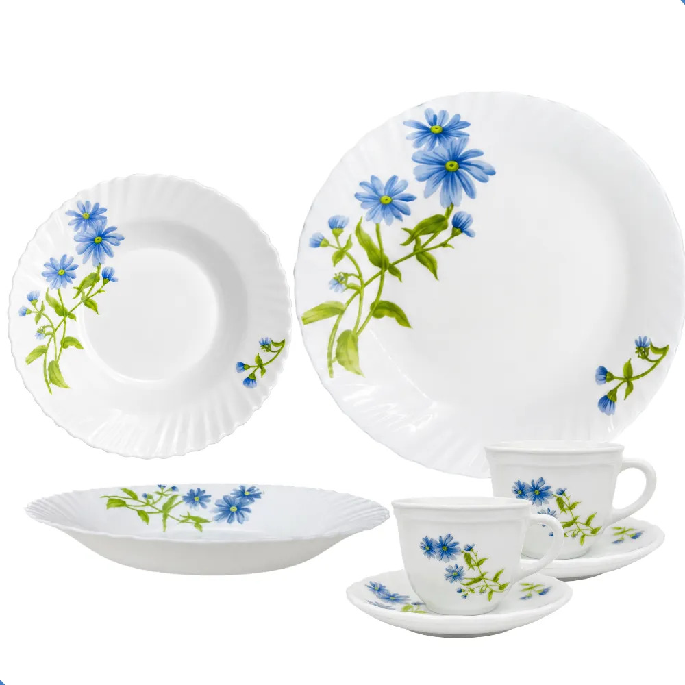 Jogo de 20 pecas opalinas floral para jantar e cha
