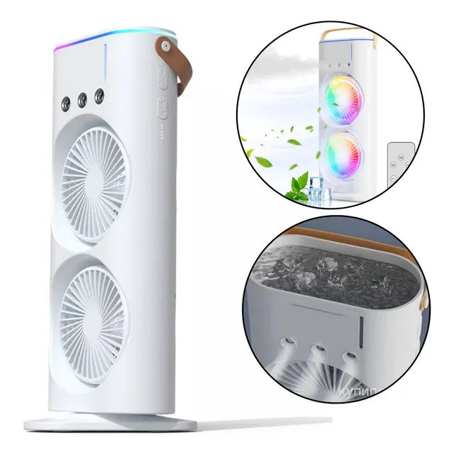 Ventilador Torre Duplo Giratório Climatizador Econômico Led
