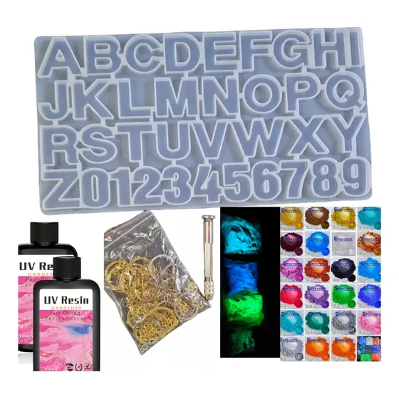 Combo Kit Molde Silicon Letras + Resina Uv + Pigmentos Y Mas