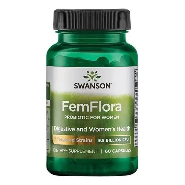 Femflora Probioticos Mujer 60cáp sin sabor 9.8 Bill Cfu Swanson Frasco