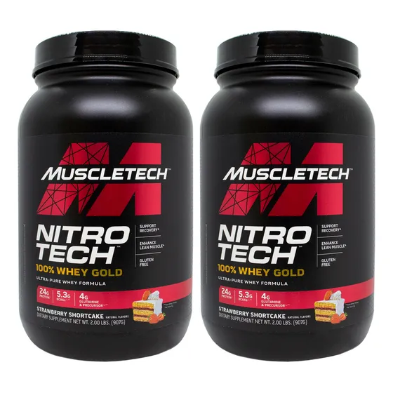 Muscletech Kit X2 Nitro Tech 100% Whey Gold Proteína 3c