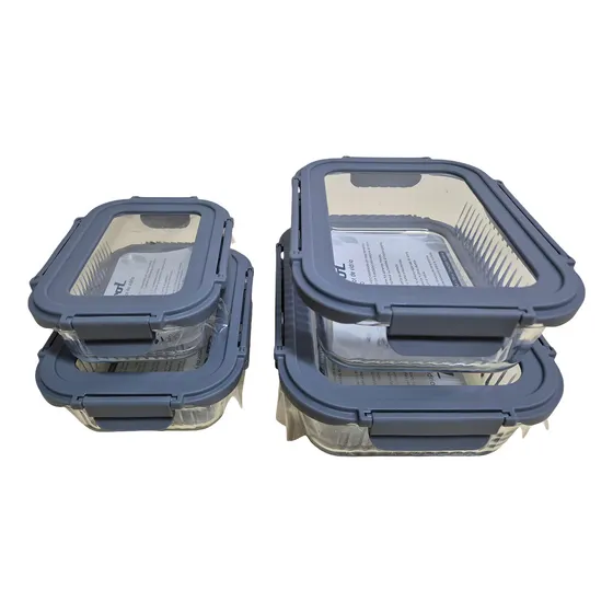 Kit 4 Tuper Recipientes Vidrio Pirex Horno Frezzer C M L Xl Color Gris