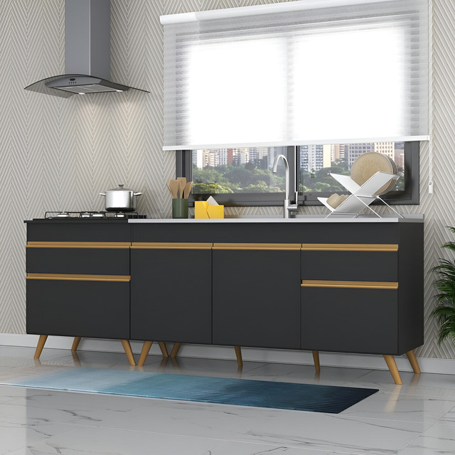 Kit Armário Balcão De Cozinha Gabinete Para Pia 150cm E Balcão Para Cooktop 70cm Com Tampo... Kit Armário Balcão De Cozinha Gabinete Para Pia 150cm E Balcão Para Cooktop 70cm Com Tampo...