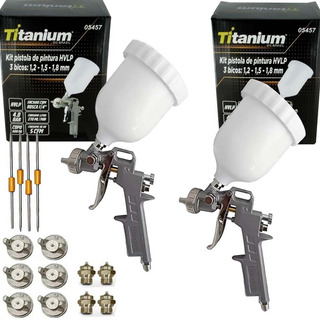 Kit 2 Pistolas De Pintura Hvlp Prof 5457 Titanium + 3 Bicos Kit 2 Pistolas De Pintura Hvlp Prof 5457 Titanium + 3 Bicos