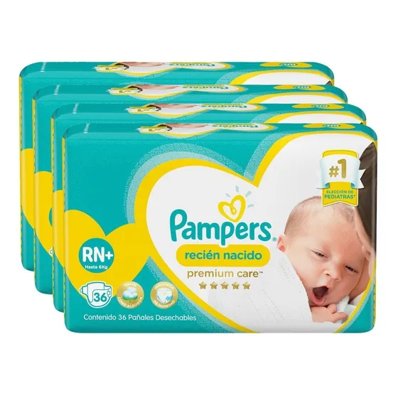 4 Paquetes Pañales (144u.) Pampers Recien Nacidos Rn+