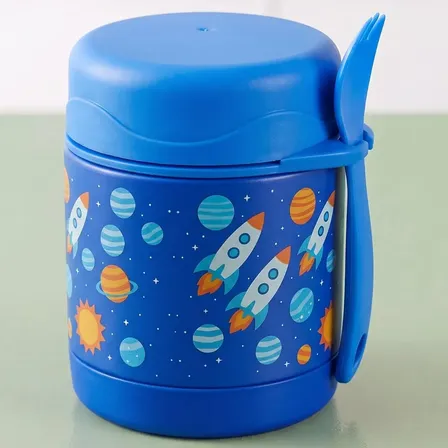 Pote Térmico Inox Marmitinha Infantil Com Garfo Antivazament Azul