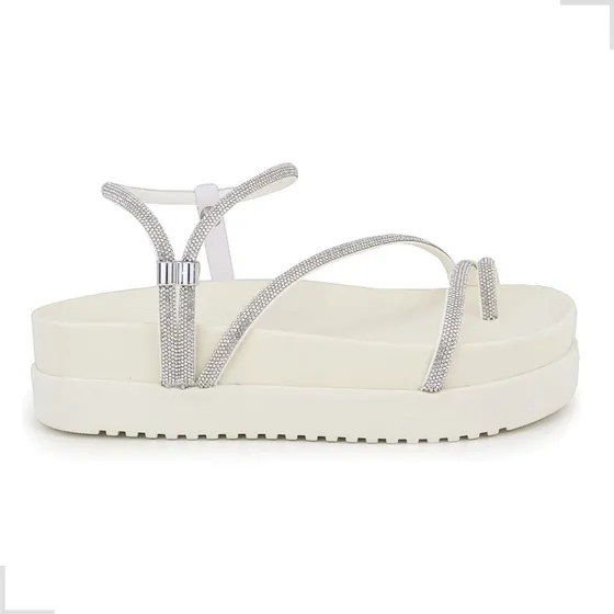Sandalia Papete Feminina Birken Flat Com Strass Confortável 