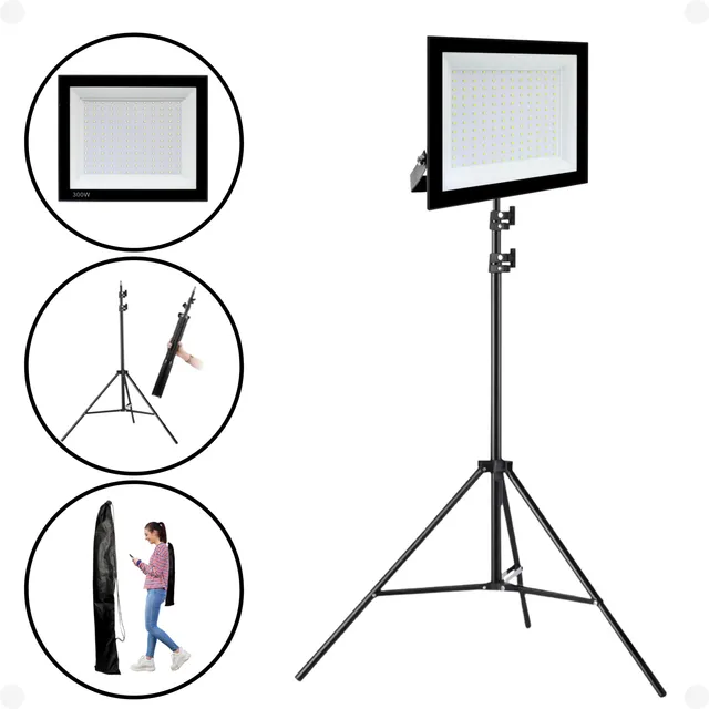 Tripé Reclinável C/ Holofote 300w Refletor Iluminação Obra